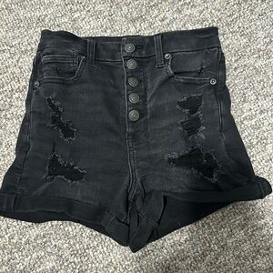 American Eagle Black denim button fly shorts. Next Level Stretch